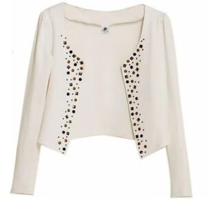 Korean brand Open Cardigan Women‎ S Ivory Long Sleeves knitted Cropped Studded